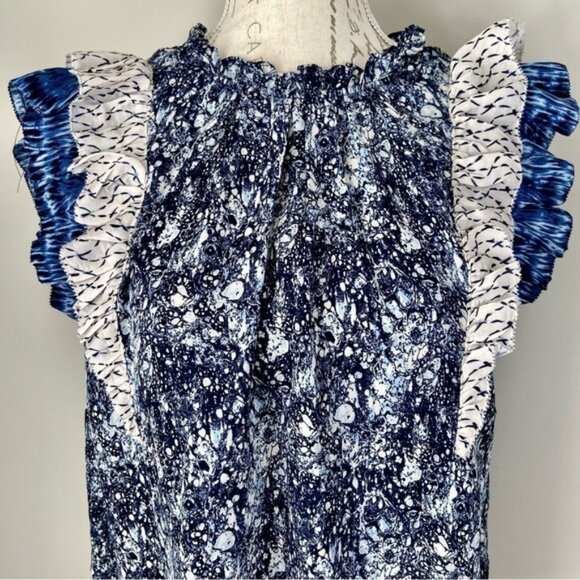 House of Harlow 1960 Blue  Ivory Sleeveless Blouse Sz   S - Picture 9 of 15